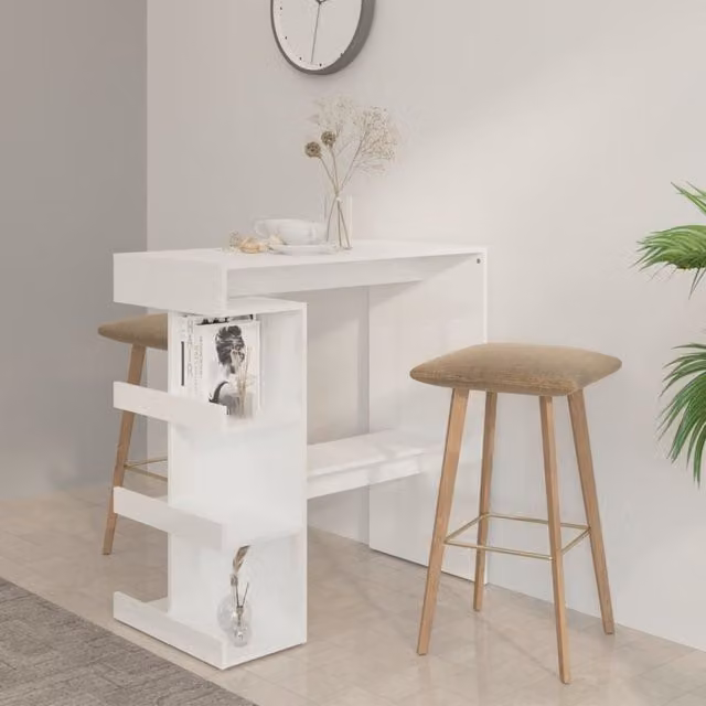 Berkfield Home Bar Table with Storage Rack in High Gloss White, W: 100 cm, D: 50 cm, H: 101.5 cm