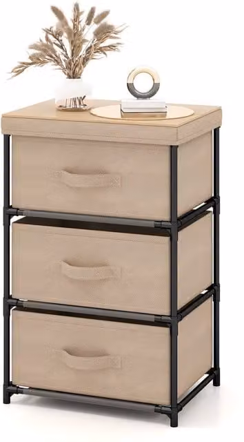 Costway 3-Tier Fabric Dresser and Nightstand Organizer with Metal Frame in Brown and Beige