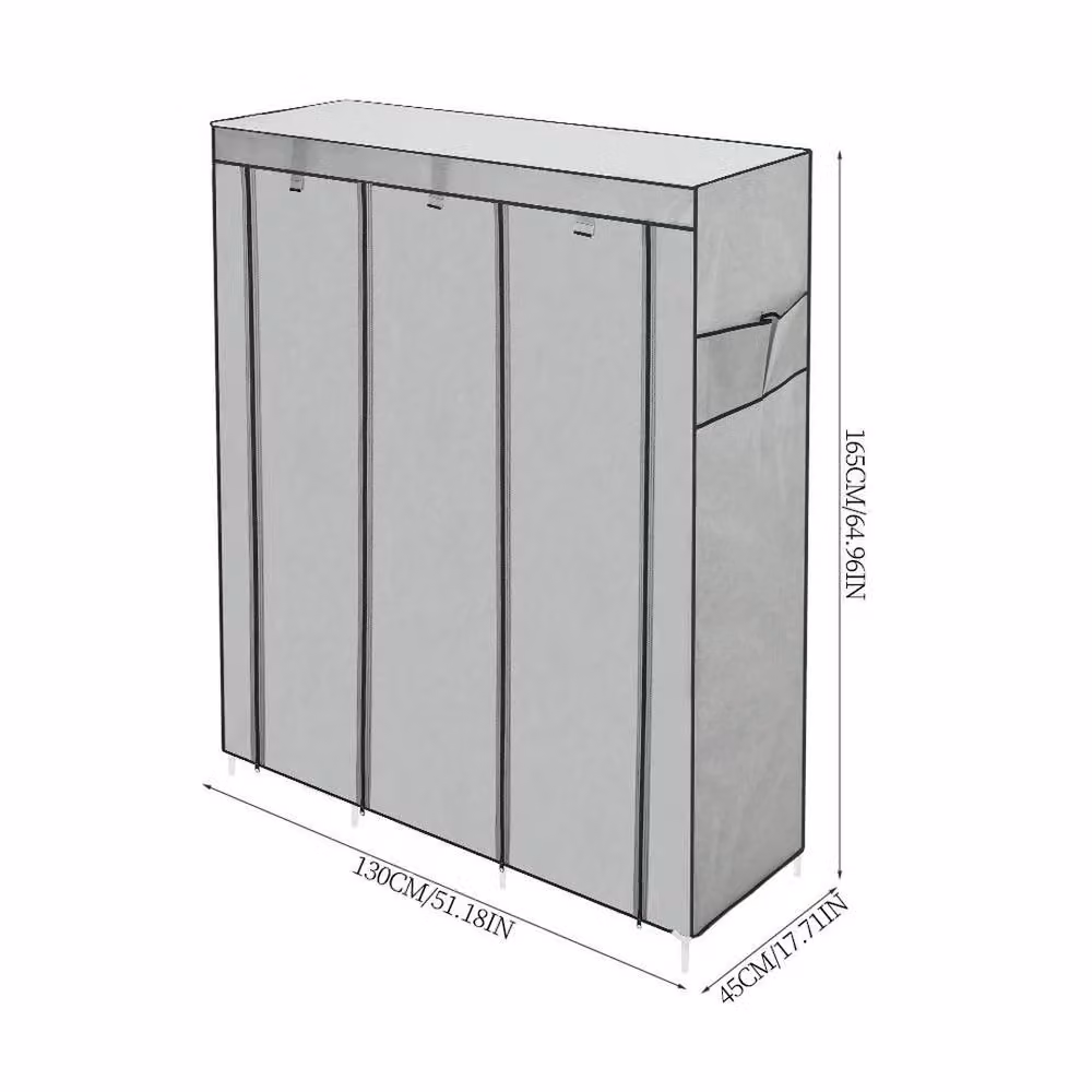 EONLION Grey 3-Door Portable Fabric Wardrobe with Internal Shelves, W/D/H: 100 x 100 x 165 cm – 2