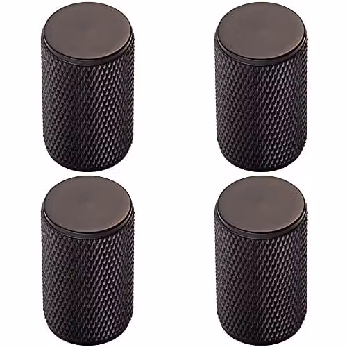 Loops 4 Pack Knurled Cylindrical Cupboard Door Knob in Matt Black