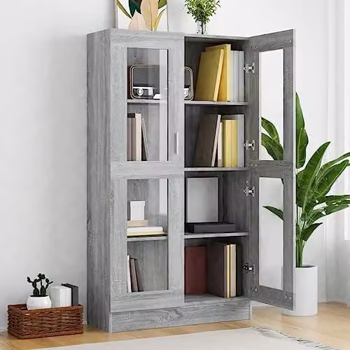 vidaXL Modern Vitrine Cabinet in Grey Sonoma with Glass Doors, W/D/H: 82.5 x 30.5 x 150 cm – 2