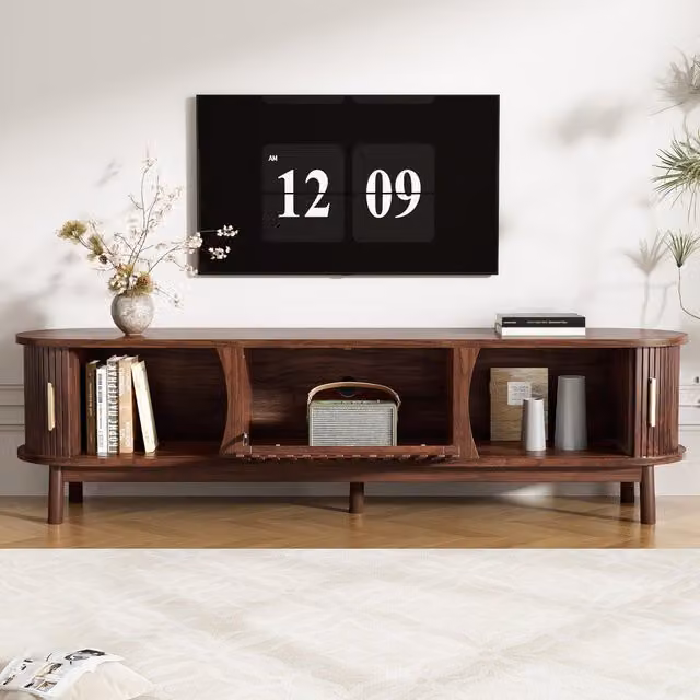 Aosom UK Retro MDF TV Stand with Sliding Wood-Slat Doors in Dark Oak, W/D/H: 165 x 39.5 x 46 cm