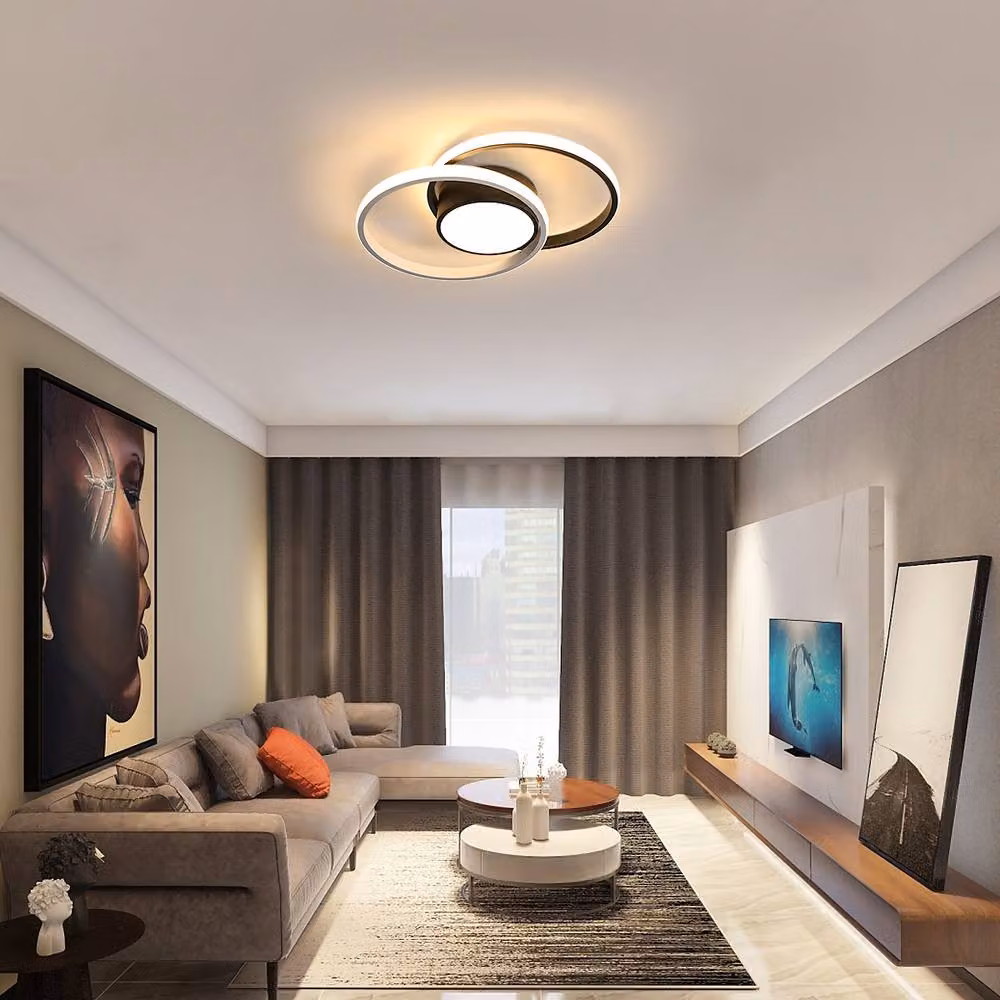 Pheashine Modern LED Ceiling Lamp with Dual Ring Design in Black and White, 42W Warm White Light – 3