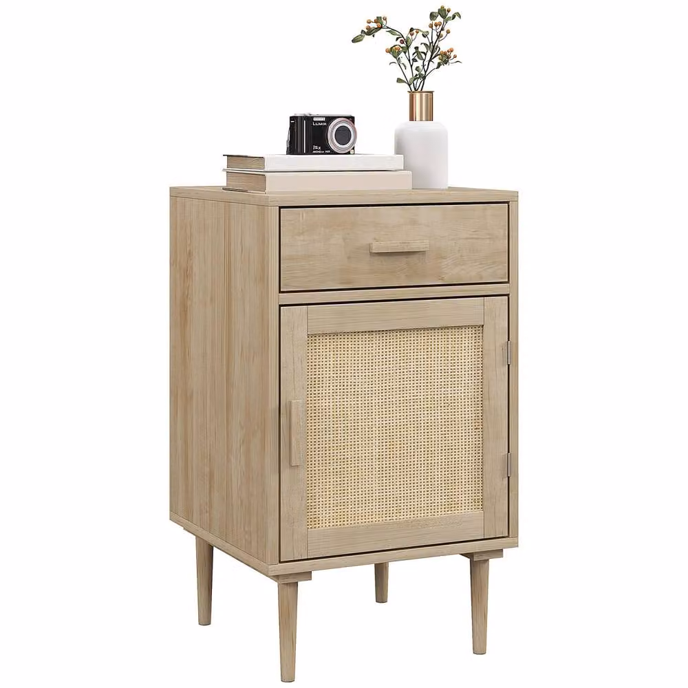 Wyld Haus Basose Natural Wood Effect Rattan Bedside Table with Drawer and Door in Brown and Beige, W: 40.0 cm, D: 40.0 cm, H: 68.5 cm – 2