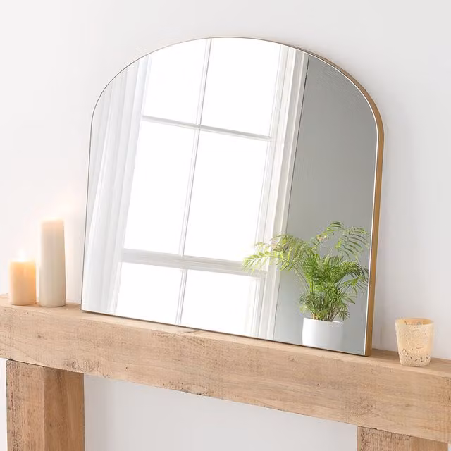 Yearn Simple Arched Plain Mantle Wall Mirror in Gold