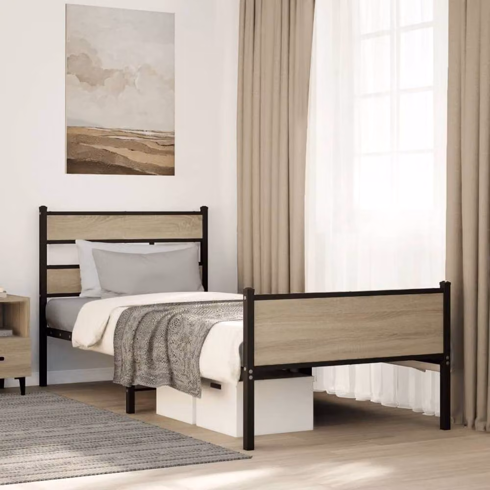 Berkfield Home Sonoma Oak Small Single Bed Frame in Brown, W: 75 cm, L: 190 cm – 2