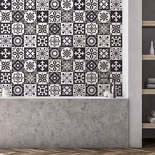 WALPLUS Marjorelle Moroccan Tile Stickers, Black and White Geometric Peel and Stick Self Adhesive Wall Decals, 24 x 15 x 15 cm – 3