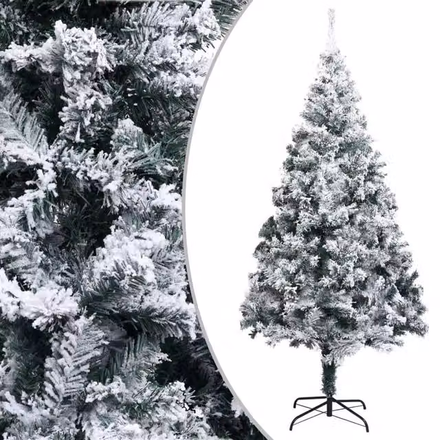 Berkfield Home Artificial Flocked Snow Christmas Tree in Green and White, Height: 180 cm