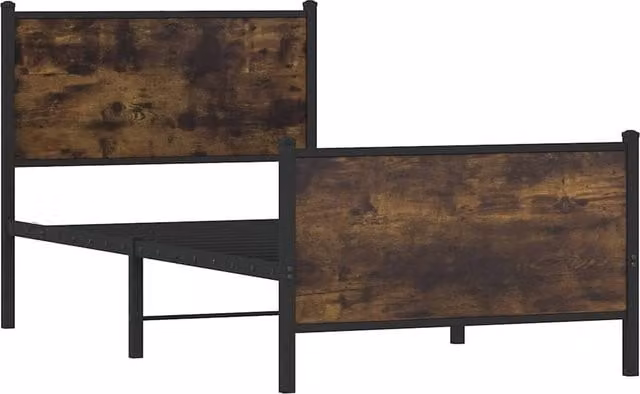 Berkfield Home Metal Bed Frame in Smoked Oak and Brown, W/D/H: 80 x 200 x 91.5 cm – 1
