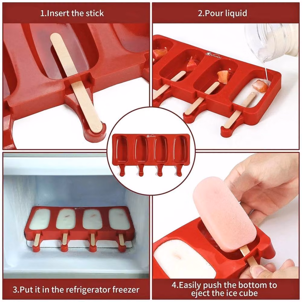 PAWNORA Red Silicone Ice Lolly Mould with 2 x 4 Cavities – 5