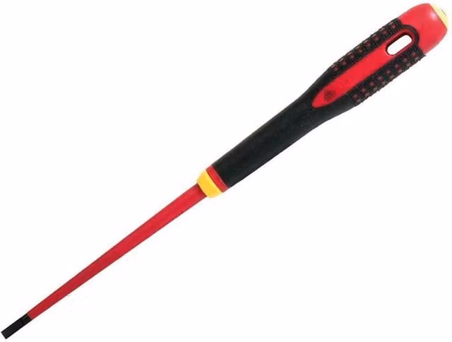 Bahco ERGO Slim VDE Insulated Slotted Screwdriver, Red