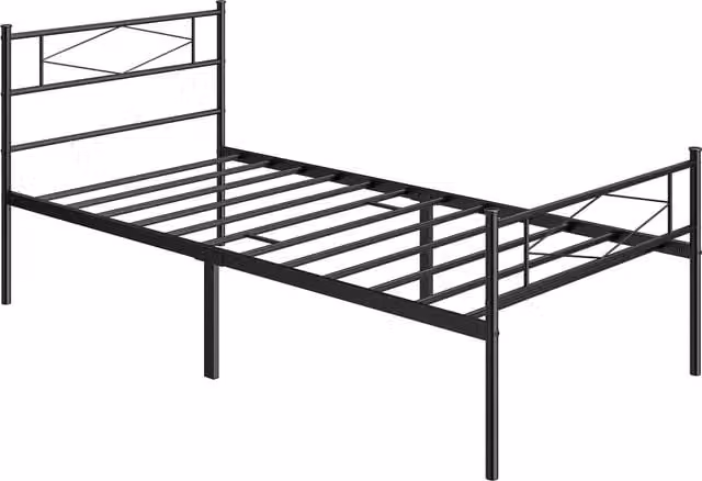 HOMCOM Single Metal Bed Frame with Headboard and Footboard in Black, W/D/H: 90 x 190 cm – 1