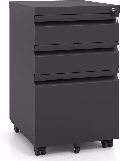 Costway 3-Drawer Mobile Metal Filing Cabinet with Lock and Castors in Black