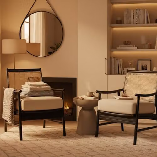 Desser Borneo Bedroom Chair in Black with Rattan Seat and Cream Boucle Cushion – 3