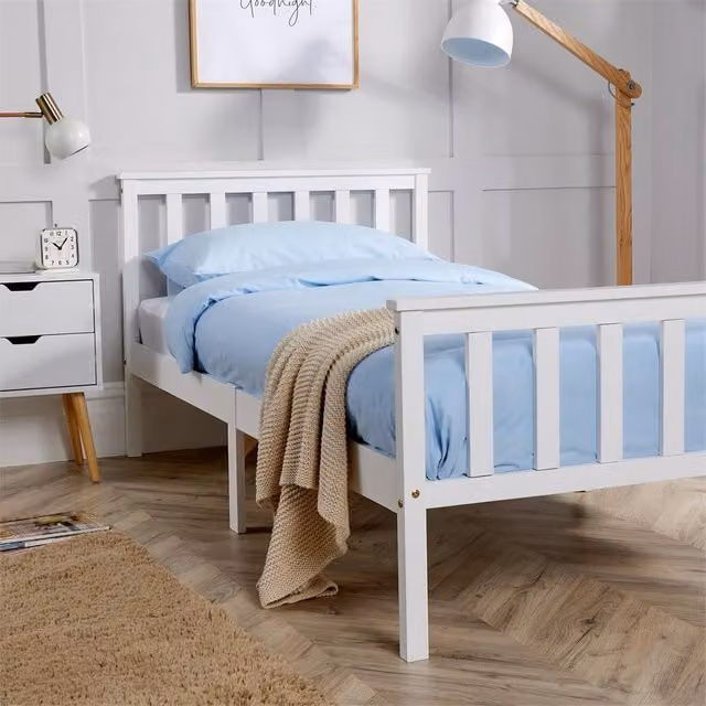 SPETLEK Single White Lacquered Solid Pine Wood Cot Bed Frame for Babies