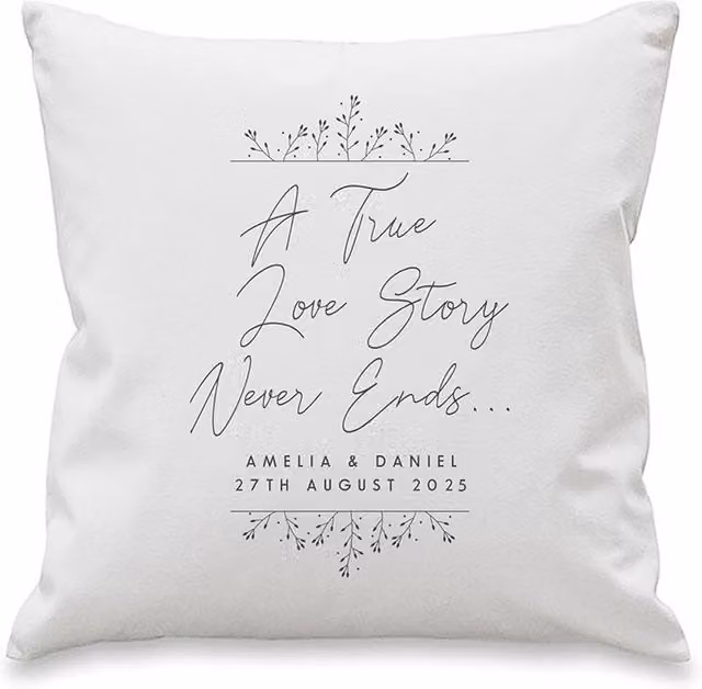 Personalised Memento Company True Love Story White Square Cushion, W/D/H: 40 x 40 x 40 cm