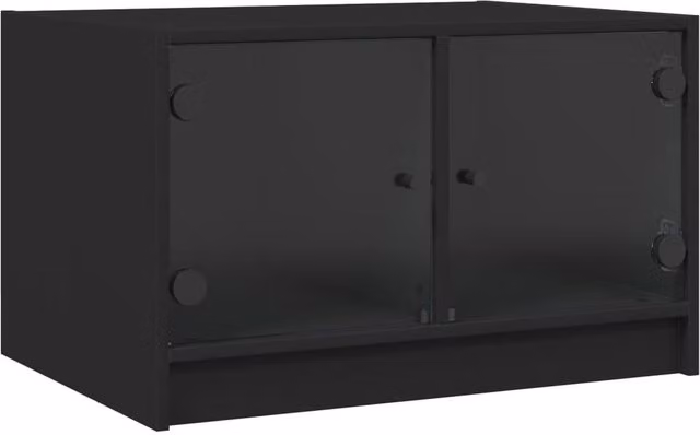 Berkfield Home Modern Black Coffee Table with Glass Doors, W: 68 cm, D: 50 cm, H: 42 cm – 1