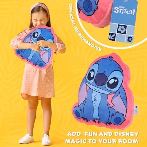 Disney Stitch 3D Plush Cushion in Blue and Pink, W: 33 cm, L: 35 cm – 3