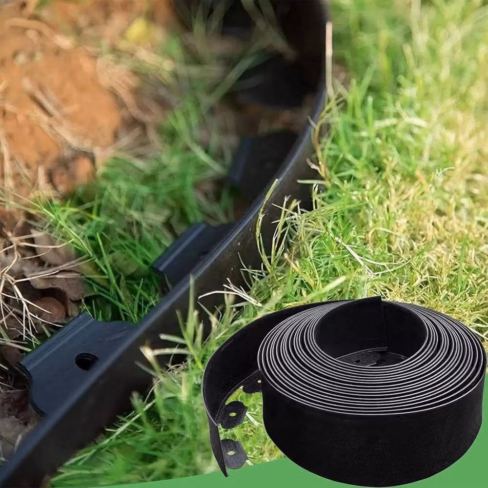 FLAVORA Flexible Black Plastic Garden Border for Grass and Lawns – 3