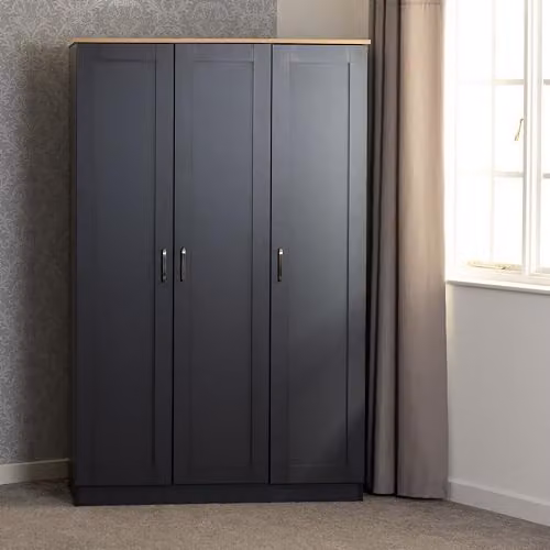 Seconique Portland 3 Door Wardrobe in Grey and Oak Effect, W/D/H: 119.5 x 53.5 x 187.5 cm – 2