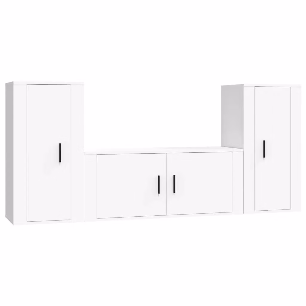 Berkfield Home 3 Piece White Engineered Wood Wall Mounted TV Cabinet Set – 2