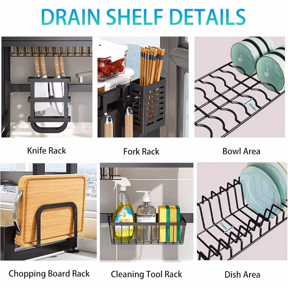 FLAVORA Adjustable Over Sink Dish Drying Rack in Black – 6