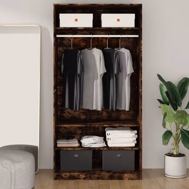 Berkfield Home Smoked Oak Wardrobe in Brown, W/D/H: 100 x 50 x 200 cm – 1