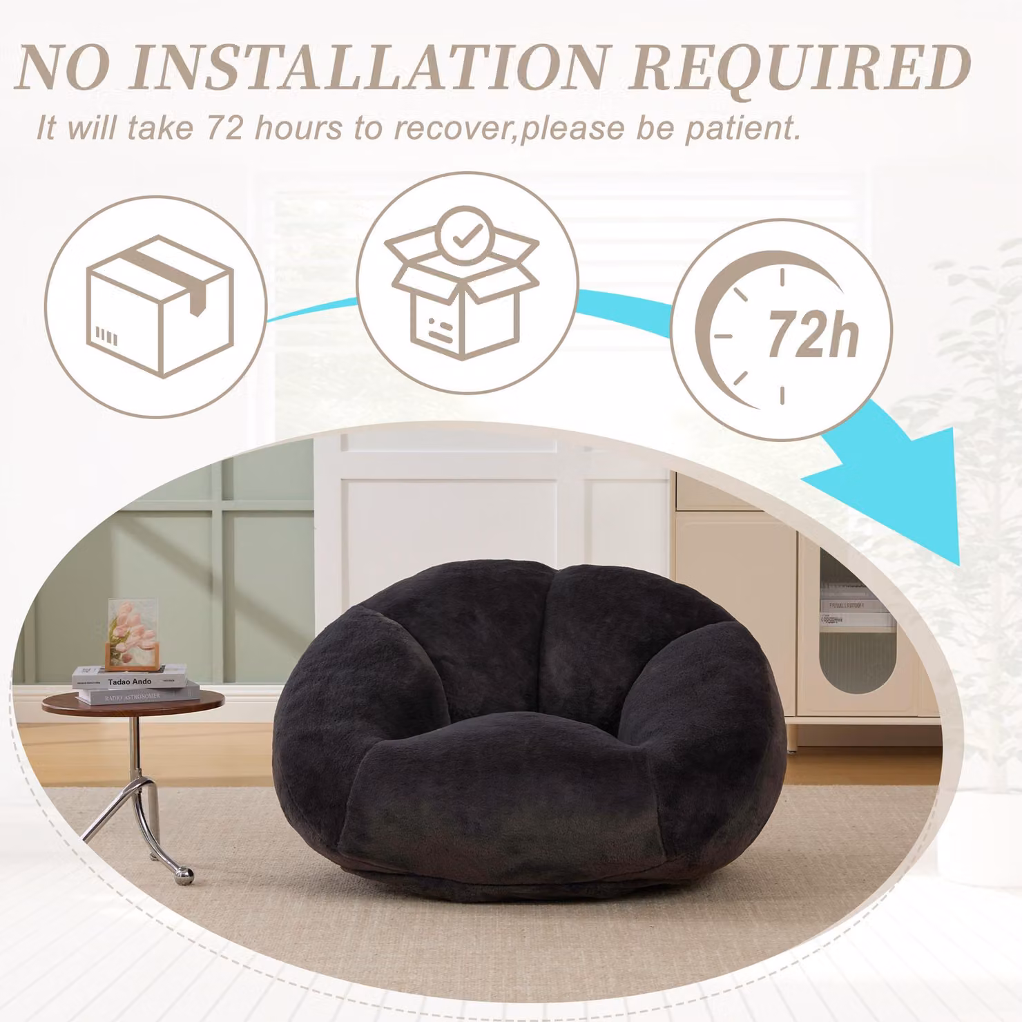 Aosom UK Shell-Shaped Bean Bag Chair with Shredded Memory Foam Filling and Removable Microfibre Cover, Black, W/D/H: 90 x 100 x 57 cm – 5