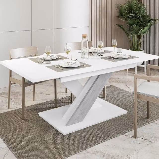 PHD Furniture Extendable Rectangular Dining Table in White Stone with Matt Finish