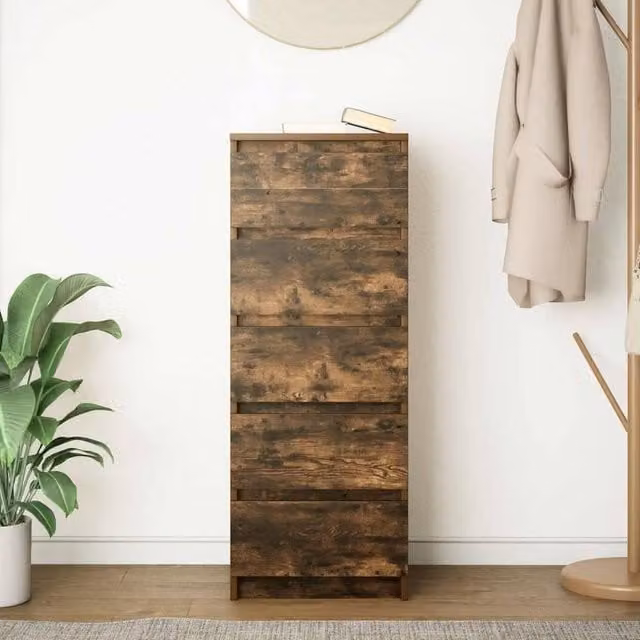 Berkfield Home Smoked Oak Sideboard with Drawers in Brown, W/D/H: 37.5 x 35 x 99 cm – 1