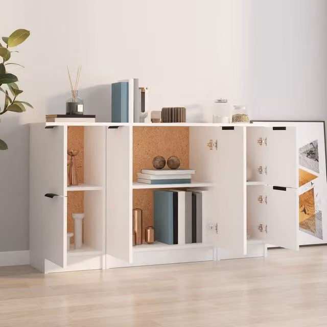 Berkfield Home Set of 3 Modern White Matt MDF Sideboards