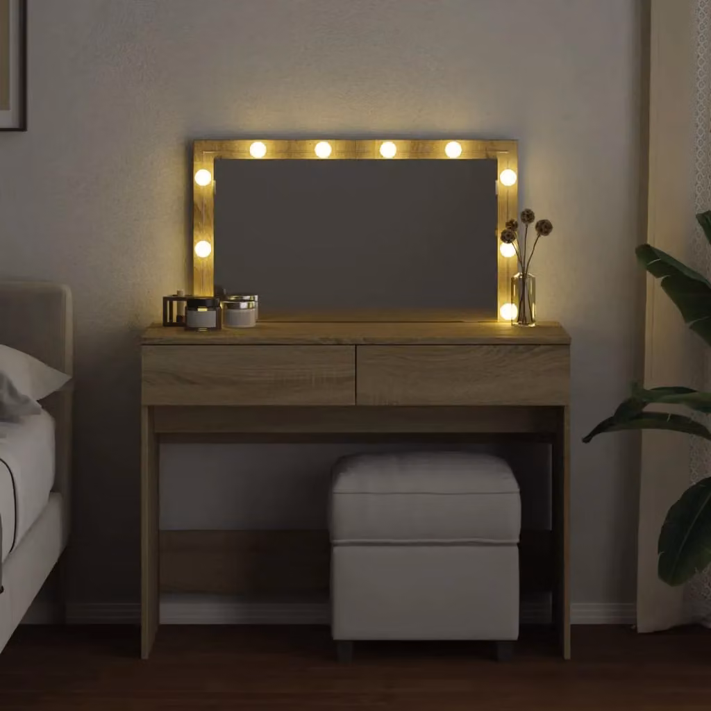 Berkfield Home Modern Sonoma Oak Dressing Table with LED in Brown, W/D/H: 100 x 40 x 120 cm – 3