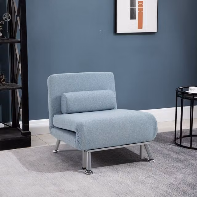 HOMCOM Single Folding 5-Position Convertible Sleeper Chair Sofa Bed in Blue