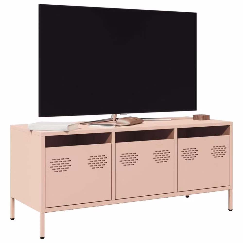 Berkfield Home Pink Modern TV Cabinet in Matt Cold-rolled Steel, W: 101.5 cm, D: 39 cm, H: 43.5 cm – 2