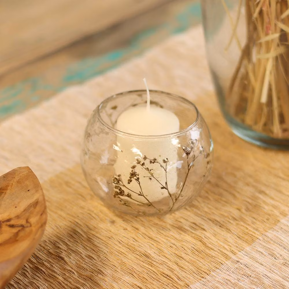Serenityy Margarita Natural Floral Glass Bowl Candle Holder in Clear, W: 8 cm, H: 10 cm – 2