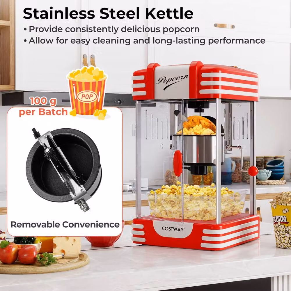 Costway Theatre Style Popcorn Machine in Red with Kernel Scoop and Oil Spoon – 7