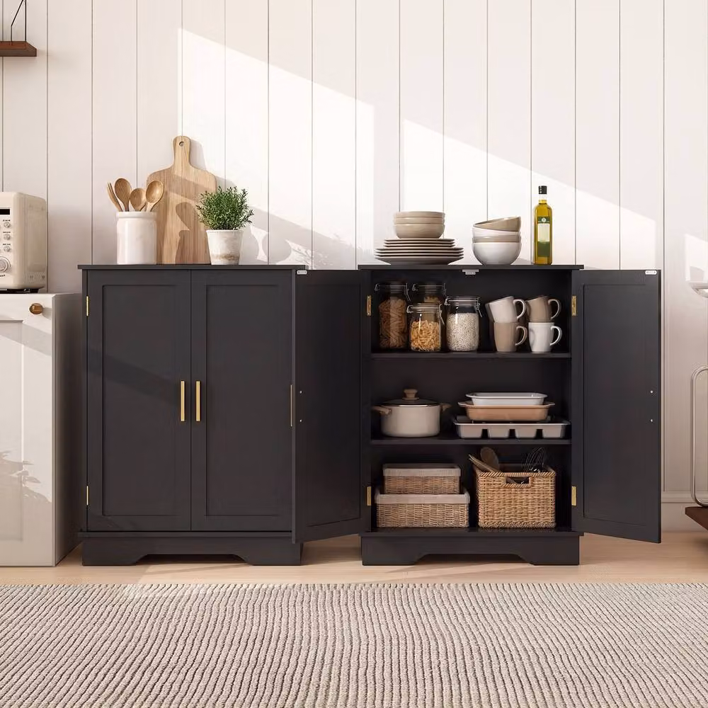 Costway Modern Black Bathroom and Kitchen Floor Storage Cabinet with Hinged Doors and Adjustable Shelves – 4