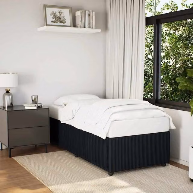 Berkfield Home Single Upholstered Velvet Bed Frame in Black, W/D/H: 90 x 200 cm