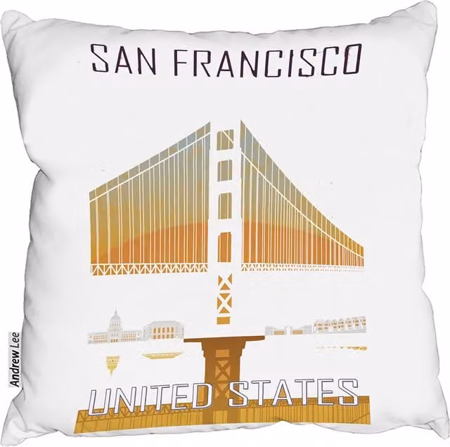 Andrew Lee San Francisco Square Graphic Cushion, Orange and White, W: 60 cm, H: 60 cm, D: 1 cm