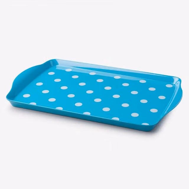 Zeal Melamine Dotted Rectangular Serving Tray with Handles, Blue/Turquoise, W: 38 cm, D: 24 cm, H: 2 cm