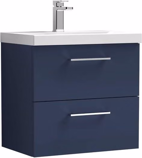 Balterley Contemporary Wall Hung 2 Soft-Close Drawer Bathroom Vanity Unit with Mid-Edge Ceramic Basin, Midnight Blue – 1