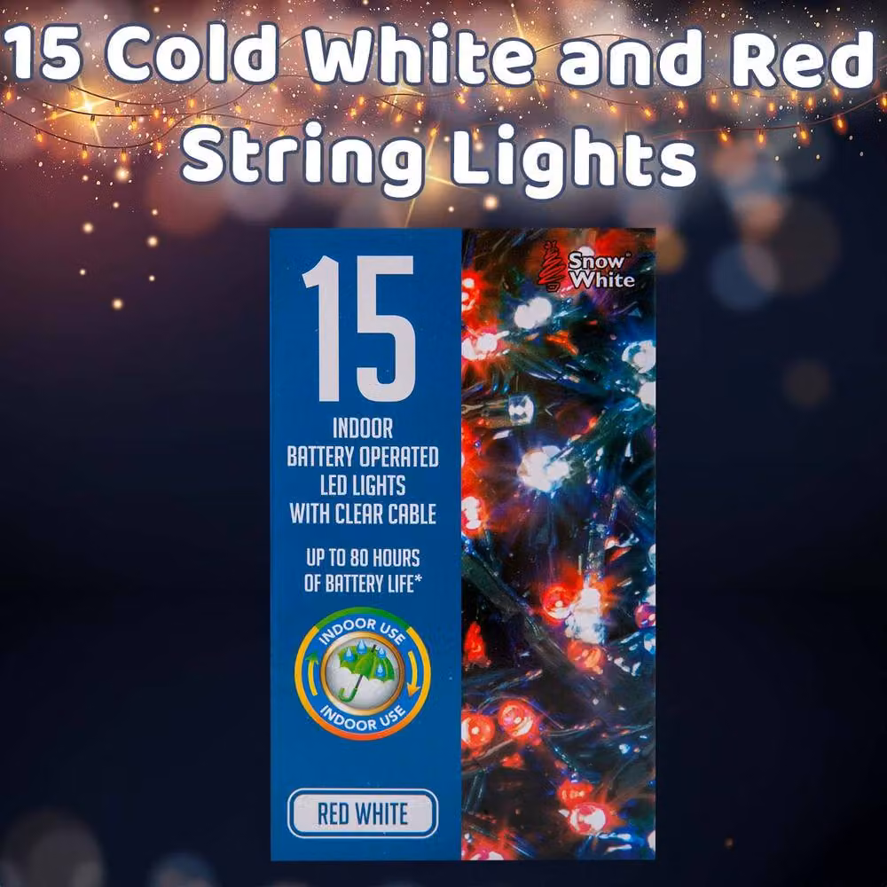 VFM e-Store Christmas String Lights with 15 Bulbs in White, Red and Multicolour – 3