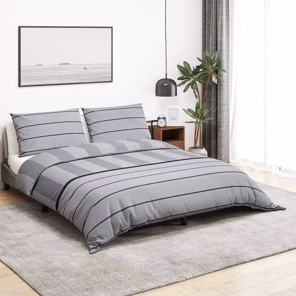 Berkfield Home Elegant Grey Cotton Duvet Cover and Pillowcase Set, W: 140 cm, L: 200 cm – 2