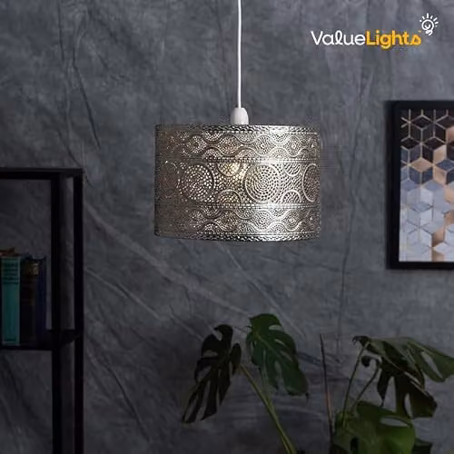 MiniSun Moroccan Style Silver Chrome Metal Ceiling Pendant Shade, Width: 30 cm – 2