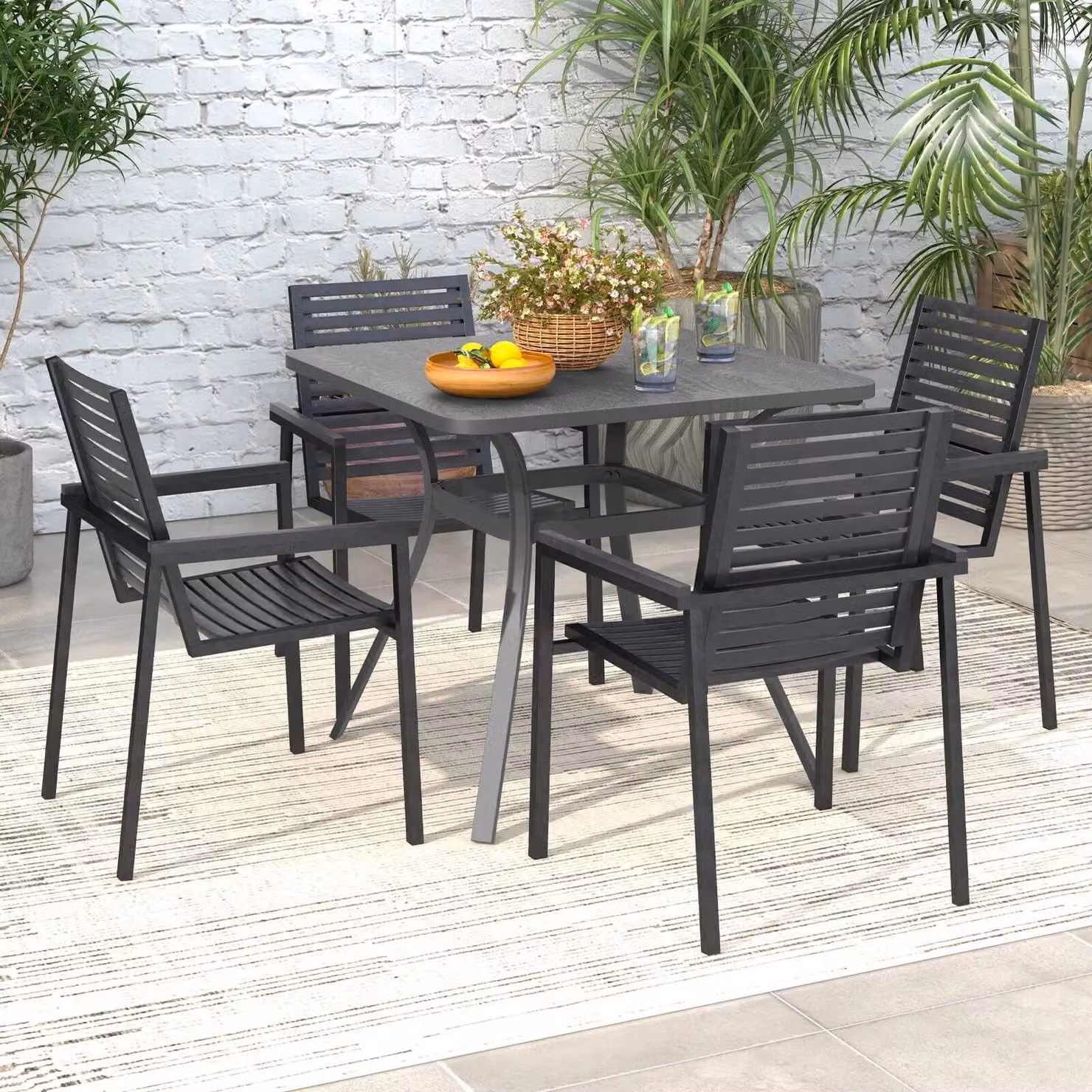 Costway Grey Metal Square Patio Dining Table with 4 Curved Legs – 3