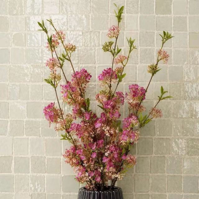 Leaf Pack of 6 Pink Artificial Blossom Spray Stems, 100 cm