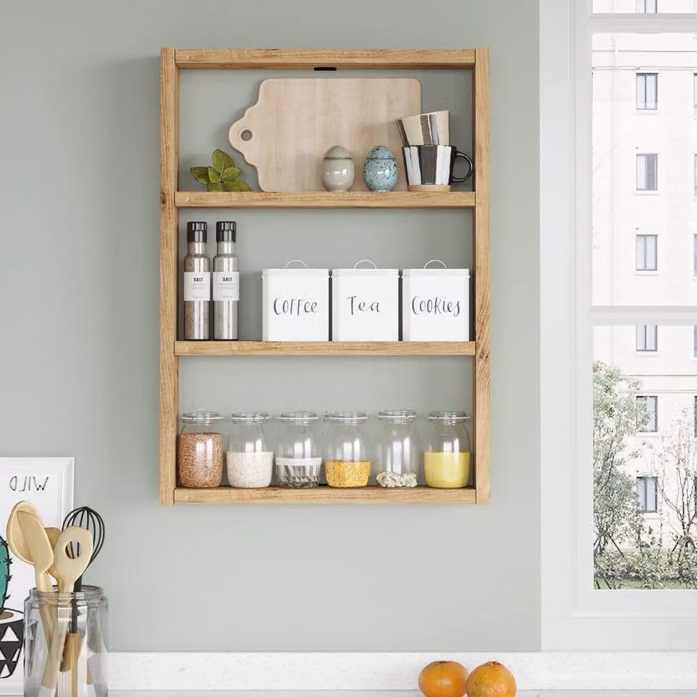 CALICOSY Emma 3-Shelf Wall Mounted Shelf in Light Oak, H 60 cm x W 43.2 cm x D 3.21 cm – 2