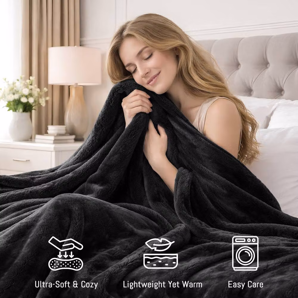 Pamposh Reversible Double Face Flannel Fleece Throw in Black – 4