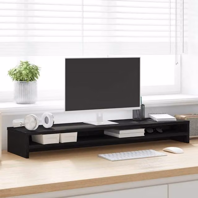 Berkfield Home Monitor Stand in Black Oak, W/D/H: 100 x 24 x 13 cm