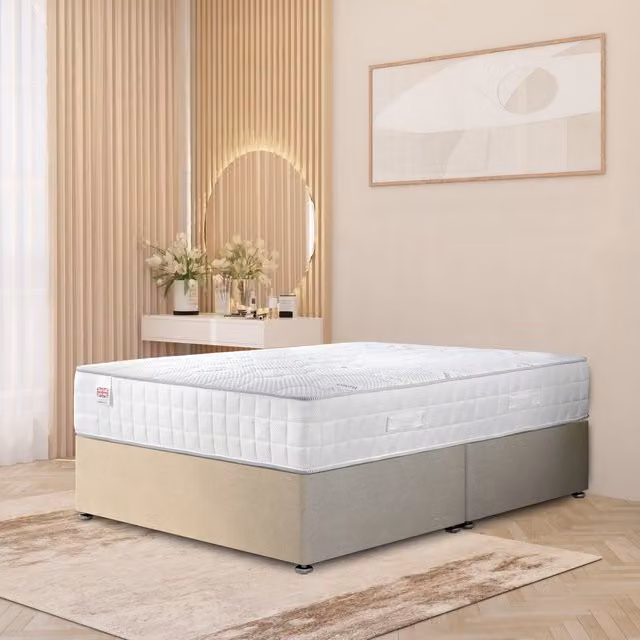 Somnior Beds Ltd Hybrid Upholstered Fabric Divan Bed with Drawers in Beige and Yellow, W/D: 120 x 200 cm
